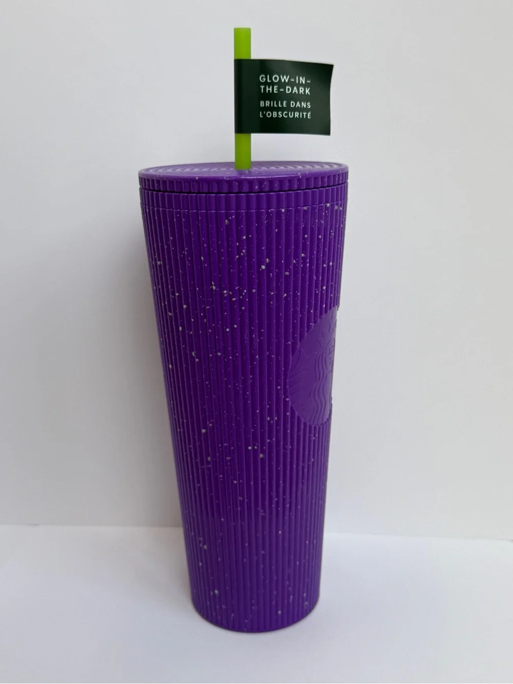 Starbucks Purple Ribbed Tumbler with Neon Green Glow Straw